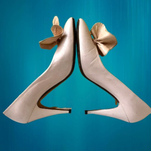 MARTINEZ VALERO Vintage 80's Pump Heels Leather Big Flower Womens 8.5 Spain - Picture 10 of 15